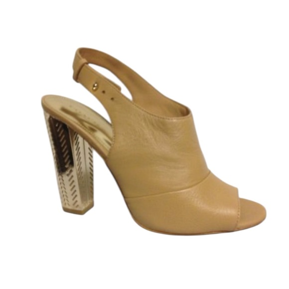 Coach Lillie Leather Slingback Peep Toe Bootie‎ Gold Metallic Block Heel Size 11 - Picture 4 of 12